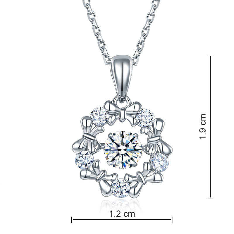 Dancing Stone Pendant Necklace 925 Sterling Silver Ribbon Flower XFN8089