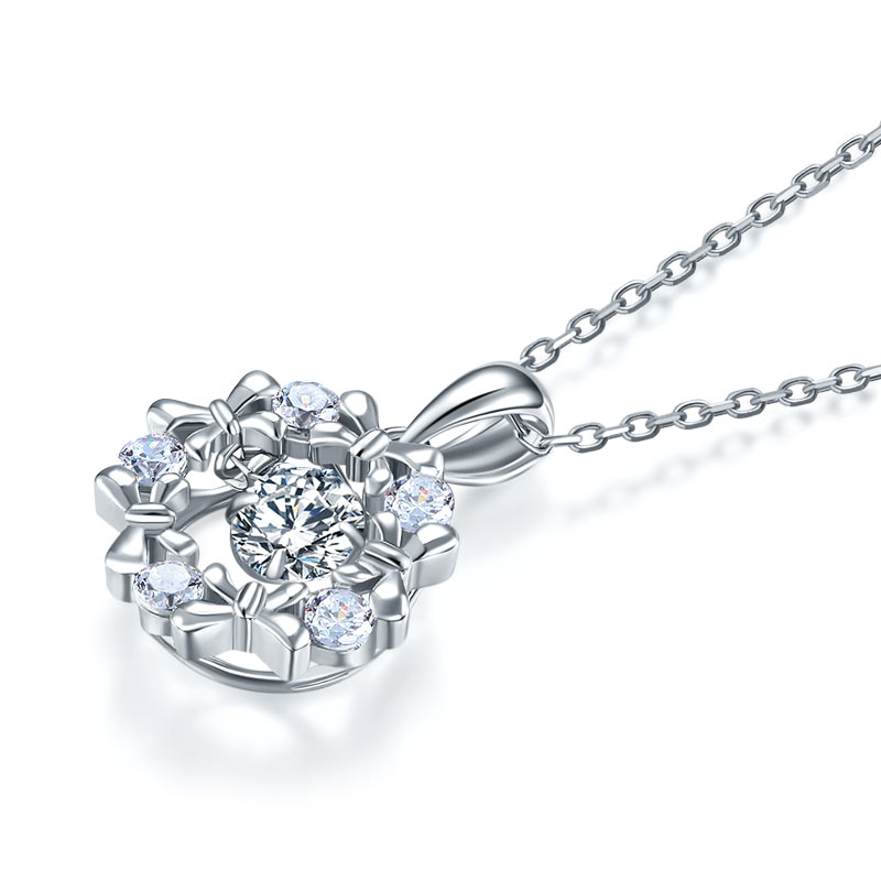 Dancing Stone Pendant Necklace 925 Sterling Silver Ribbon Flower XFN8089