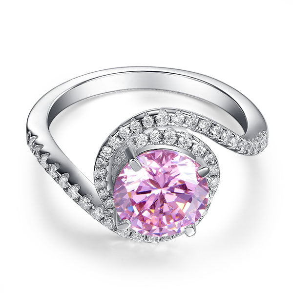 Twist Curl 925 Sterling Silver Wedding Engagement Ring 2 Ct Fancy Pink Created Diamond Promise Anniversary XFR8260