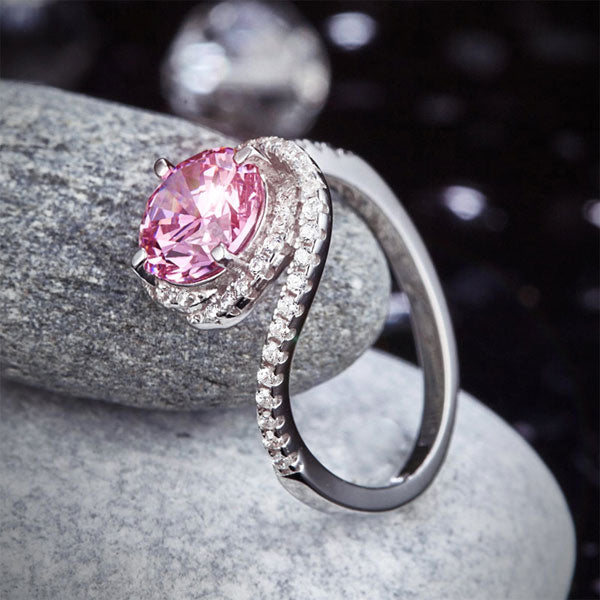 Twist Curl 925 Sterling Silver Wedding Engagement Ring 2 Ct Fancy Pink Created Diamond Promise Anniversary XFR8260