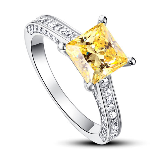 1.5 Carat Princess Cut Yellow Canary Created Diamond 925 Sterling Silver Wedding Engagement Ring XFR8194
