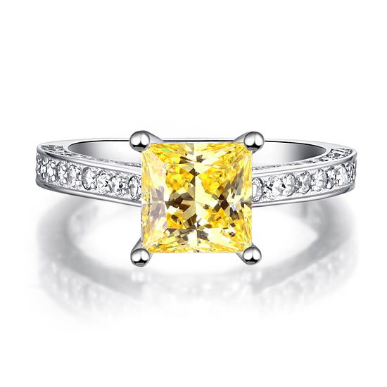 1.5 Carat Princess Cut Yellow Canary Created Diamond 925 Sterling Silver Wedding Engagement Ring XFR8194